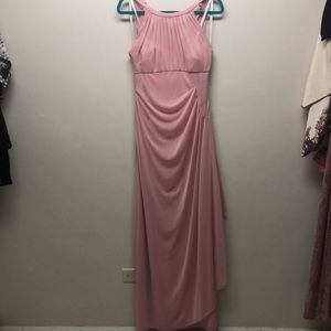 David’s Bridal Long Mesh Dress with Illusion Neckline Ballet Pink Bridesmaid